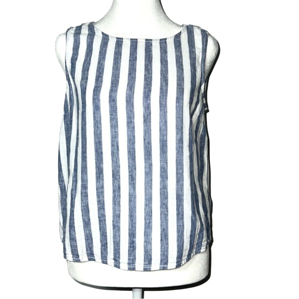 Beach Lunch Lounge Shirt Womens XS Blue White Striped Linen